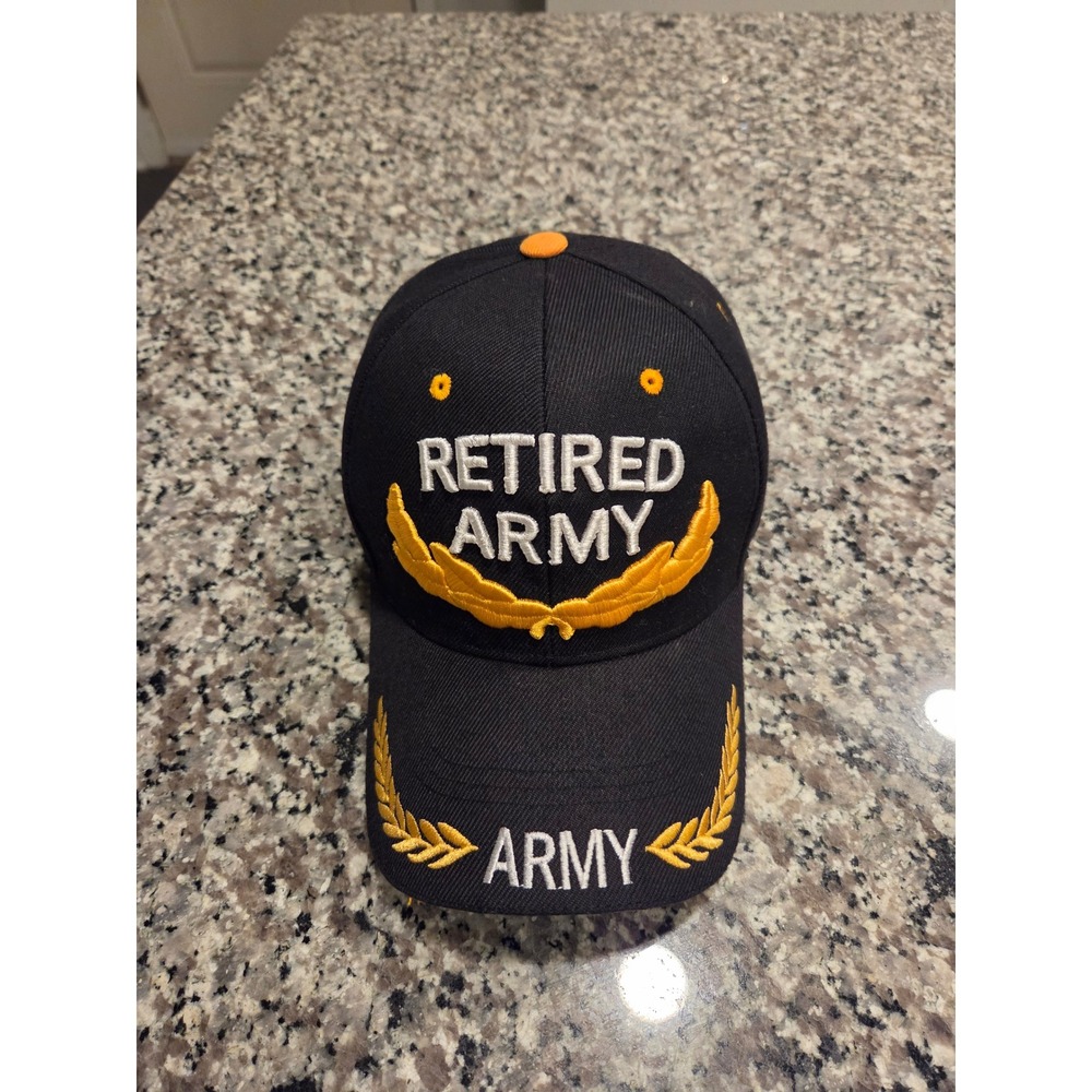 U.S. Warriors Retired Army Hat Mens OSFM Black Embroidered Laurel Wreath Cap